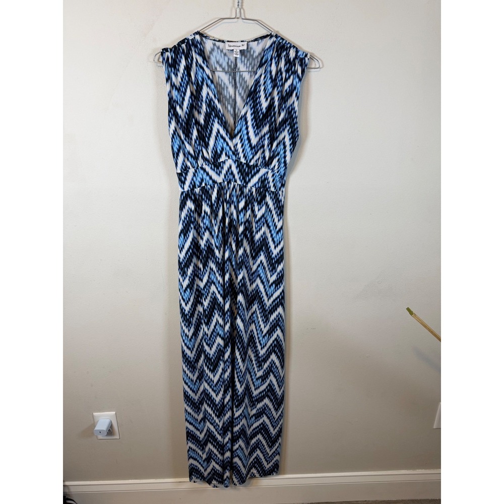 Veronica M Womens Maxi Dress Chevron Ikat Blue S